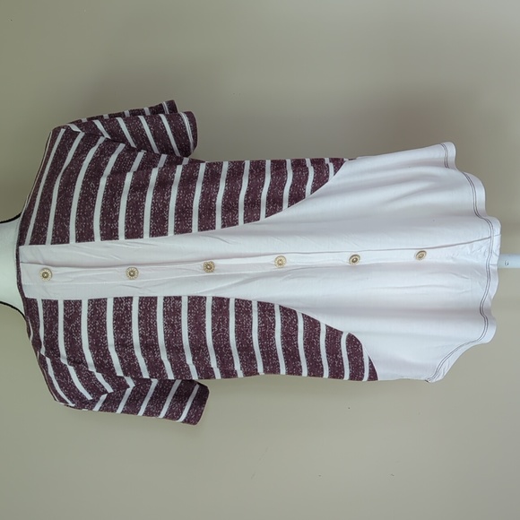 Pink Clover Striped Faux Button Back SS High Low Top L White Red Purple - Picture 8 of 15